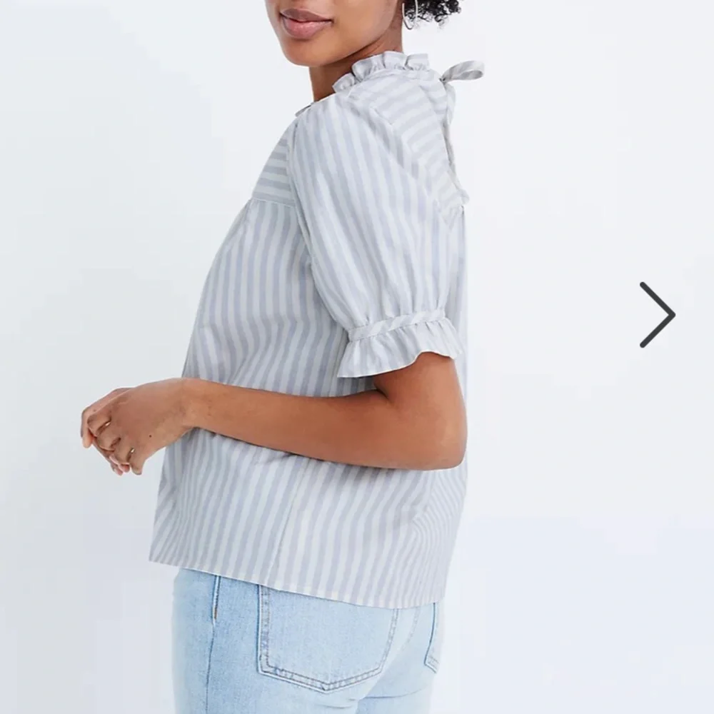 Madewell Striped Ruffle-Neck Keyhole Top Size XS - Picture 2 of 9